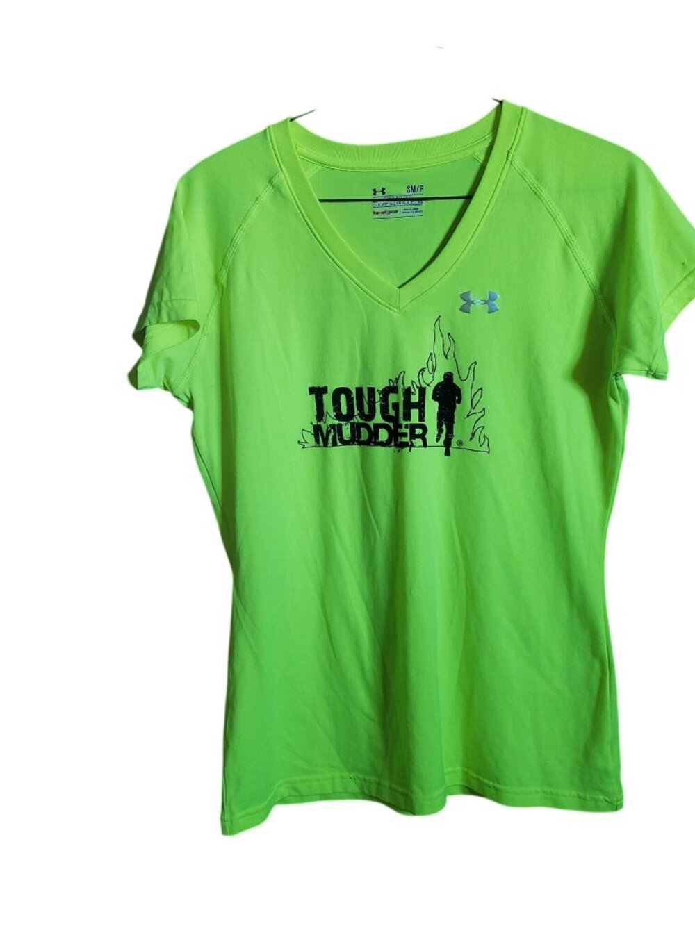 Under Armour Womens Tough Mudder Neon Yellow HeatGear V-Neck Semi-Fitted Shirt S